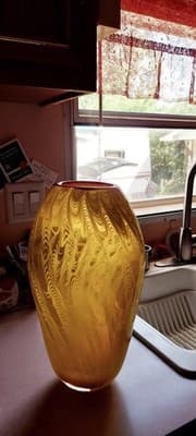 Vintage Sighned Dale Tiffany Hand Blown Large Yellow Glass Vase One Of A Kind~ - Thumbnail 7