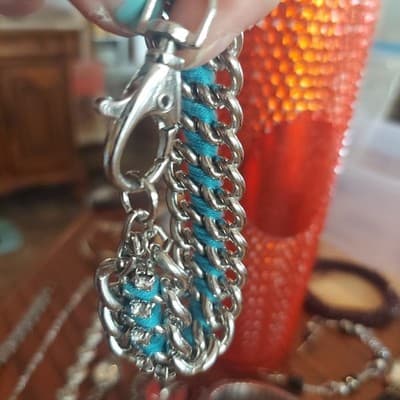 Teal Vintage 3Link Silver Chain Braclet With Crystal Acent Heavy Statement Rope - Thumbnail 6