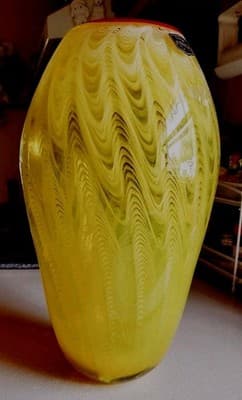 Vintage Sighned Dale Tiffany Hand Blown Large Yellow Glass Vase One Of A Kind~ - Thumbnail 8