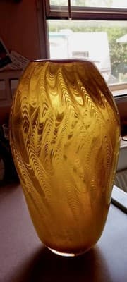 Vintage Sighned Dale Tiffany Hand Blown Large Yellow Glass Vase One Of A Kind~ - Thumbnail 2