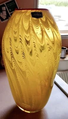 Vintage Sighned Dale Tiffany Hand Blown Large Yellow Glass Vase One Of A Kind~ - Thumbnail 3
