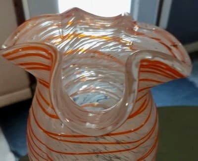 Vintage Murano Style Handblown Glass Orange & White Rare Vase - Thumbnail 3