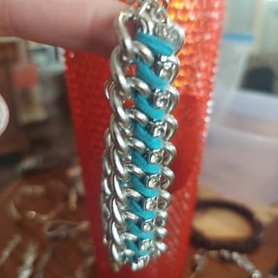 Teal Vintage 3Link Silver Chain Braclet With Crystal Acent Heavy Statement Rope - Thumbnail 3