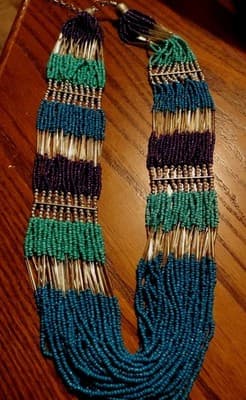 VTG Multi-Strand Seed Bead Turquoise & Purple Silver BoHo Tribal Necklace - Thumbnail 2
