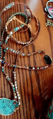 Vintage Handmade Jasper Leather Wrap 2 Braclets Crystal Turquoise Boho Beach - Thumbnail 5