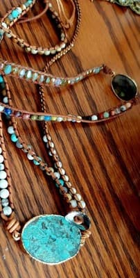 Vintage Handmade Jasper Leather Wrap 2 Braclets Crystal Turquoise Boho Beach - Thumbnail 4