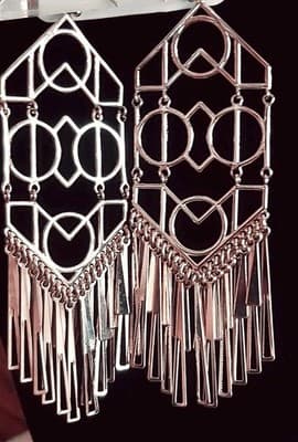 Vintage Gold Geometric Long Drop Earrings - Thumbnail 2