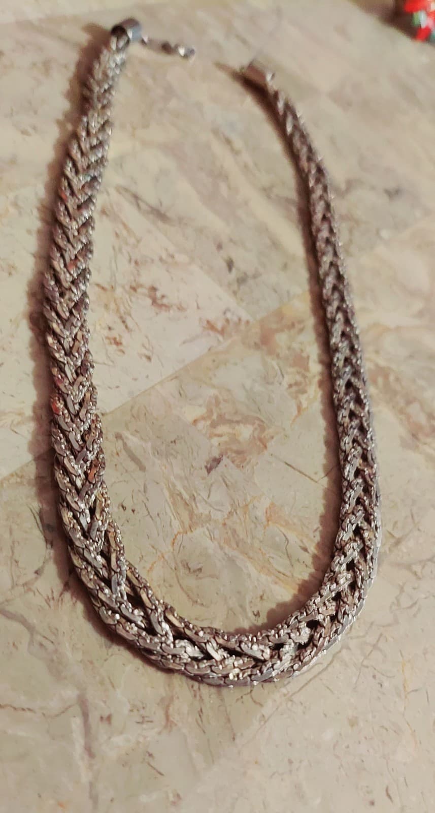 Vintage Sterling Silver Braided Herringbone Chain Necklace Wide 18” - Thumbnail 3