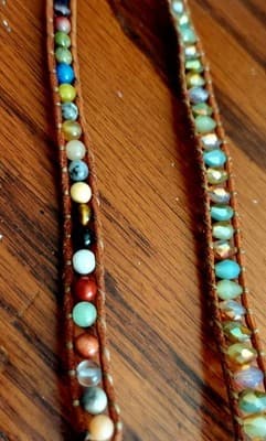 Vintage Handmade Jasper Leather Wrap 2 Braclets Crystal Turquoise Boho Beach - Thumbnail 3