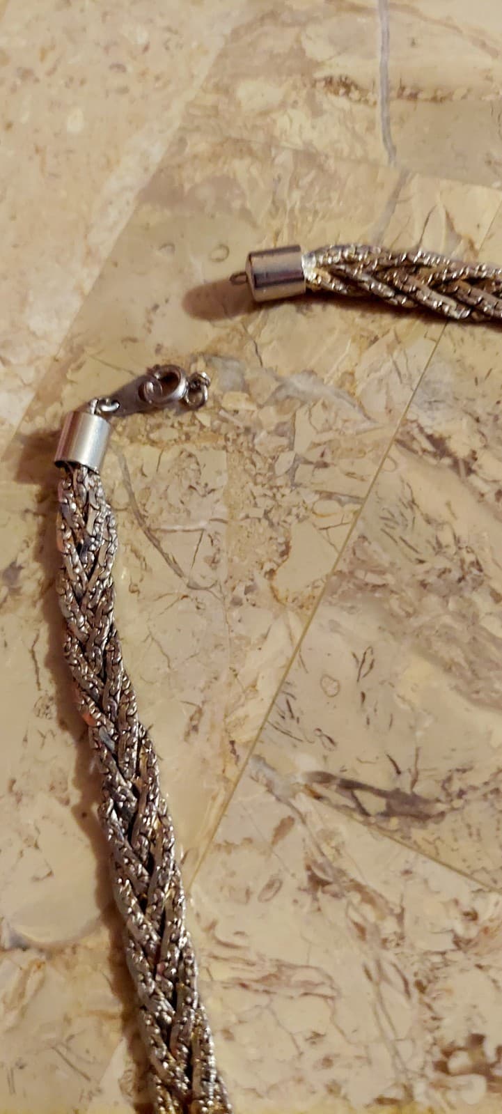 Vintage Sterling Silver Braided Herringbone Chain Necklace Wide 18” - Thumbnail 2