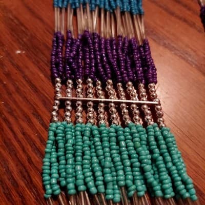 VTG Multi-Strand Seed Bead Turquoise & Purple Silver BoHo Tribal Necklace - Thumbnail 3
