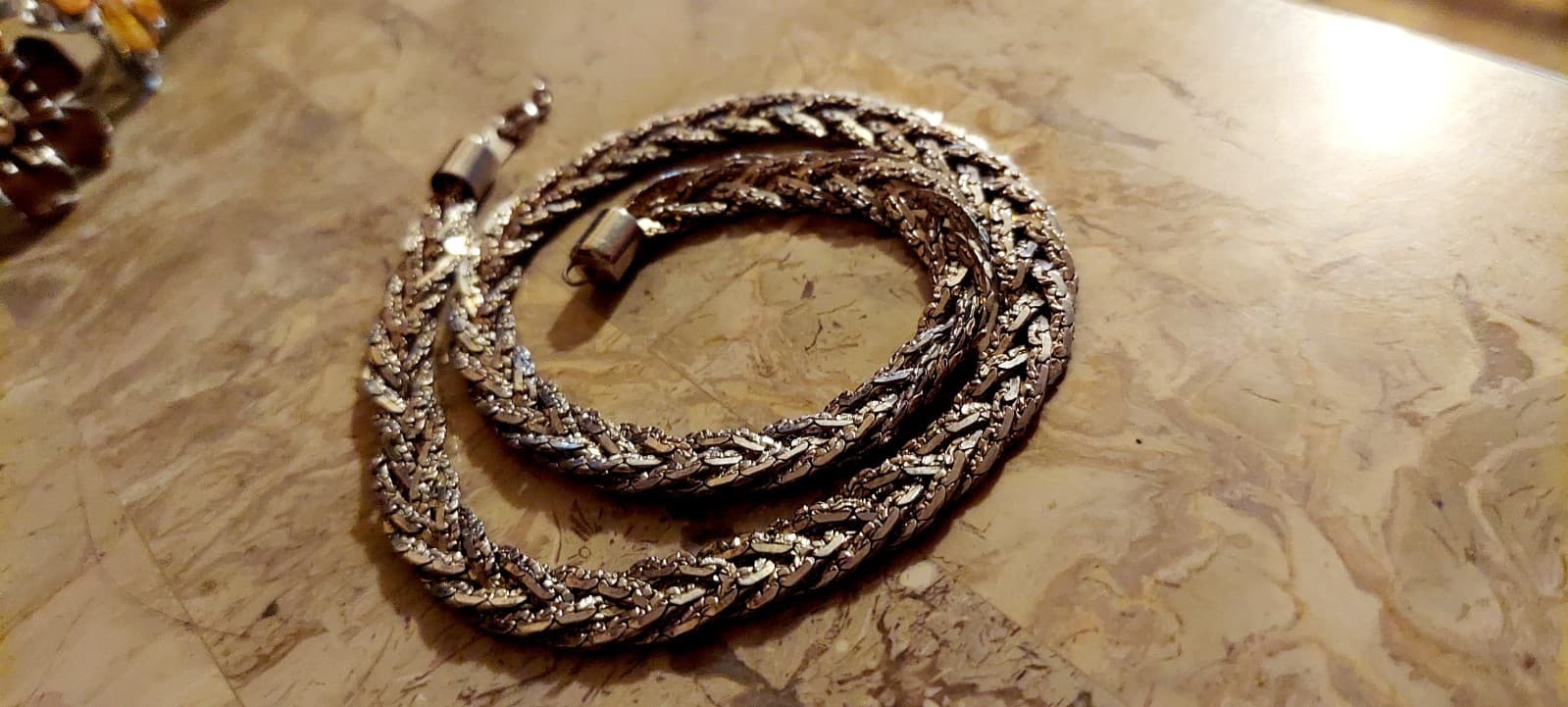 Vintage Sterling Silver Braided Herringbone Chain Necklace Wide 18” - Thumbnail 4