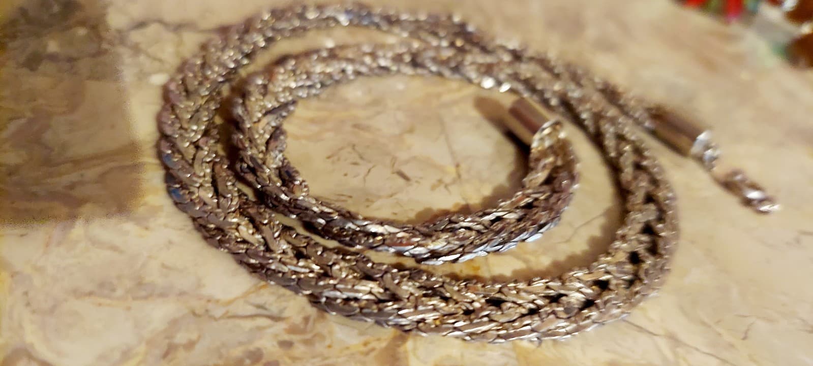 Vintage Sterling Silver Braided Herringbone Chain Necklace Wide 18” - Thumbnail 5