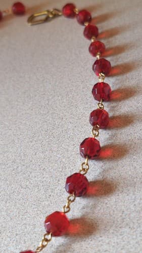 Antique HEAVY Faceted Ruby Red GLASS Beaded Necklace - 20" Long - Thumbnail 10