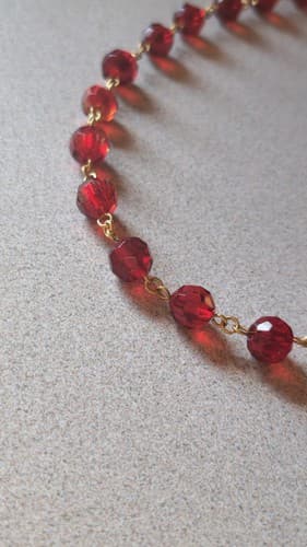 Antique HEAVY Faceted Ruby Red GLASS Beaded Necklace - 20" Long - Thumbnail 8