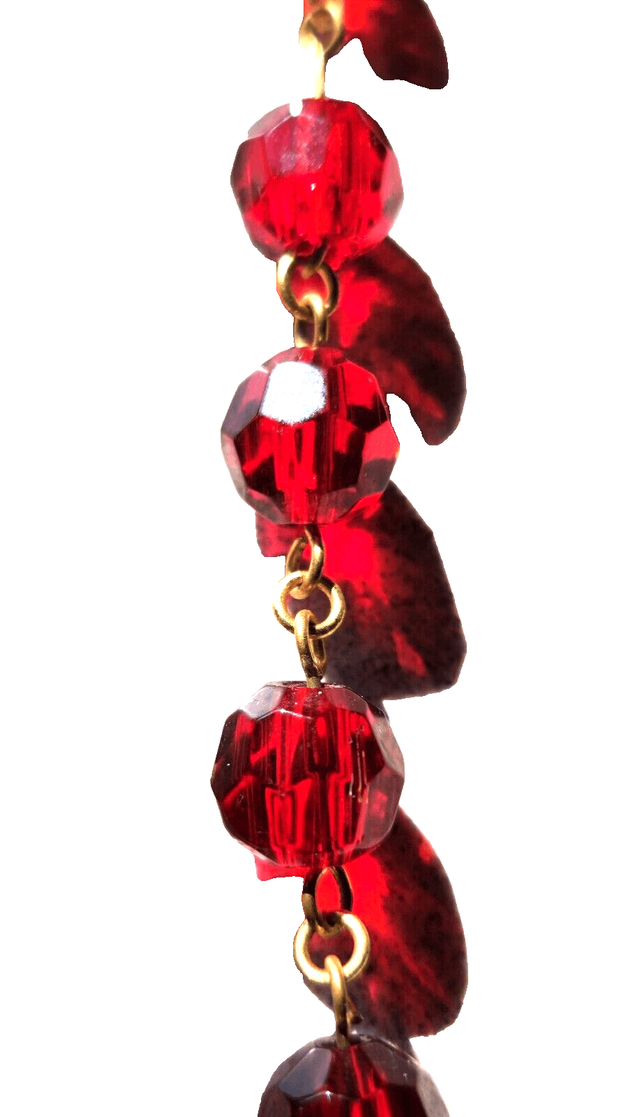 Antique HEAVY Faceted Ruby Red GLASS Beaded Necklace - 20" Long - Thumbnail 2