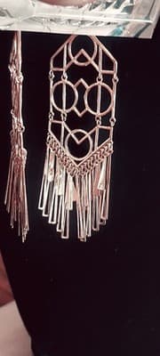 Vintage Gold Geometric Long Drop Earrings - Thumbnail 3
