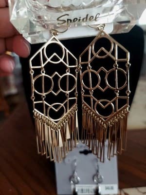 Vintage Gold Geometric Long Drop Earrings - Thumbnail 4