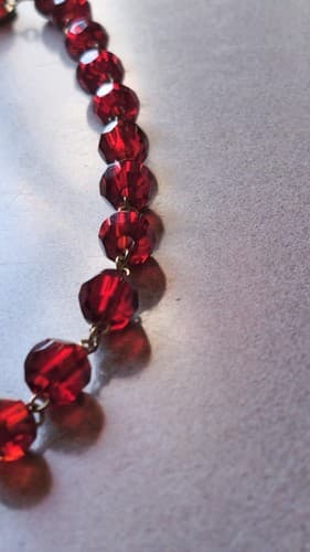 Antique HEAVY Faceted Ruby Red GLASS Beaded Necklace - 20" Long - Thumbnail 6
