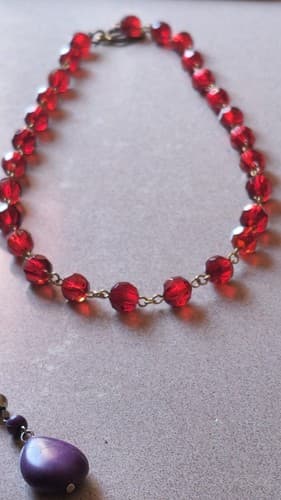 Antique HEAVY Faceted Ruby Red GLASS Beaded Necklace - 20" Long - Thumbnail 11