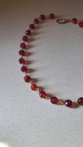 Antique HEAVY Faceted Ruby Red GLASS Beaded Necklace - 20" Long - Thumbnail 5