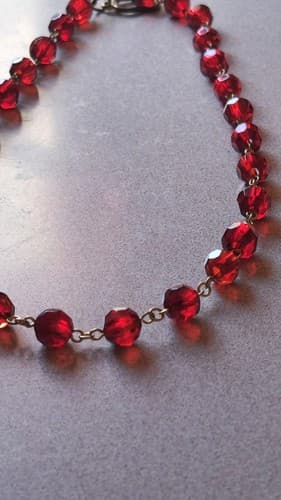 Antique HEAVY Faceted Ruby Red GLASS Beaded Necklace - 20" Long - Thumbnail 9