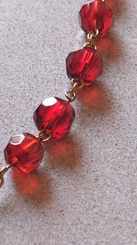 Antique HEAVY Faceted Ruby Red GLASS Beaded Necklace - 20" Long - Thumbnail 7