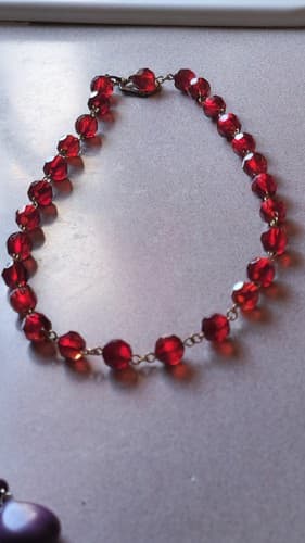 Antique HEAVY Faceted Ruby Red GLASS Beaded Necklace - 20" Long - Thumbnail 4