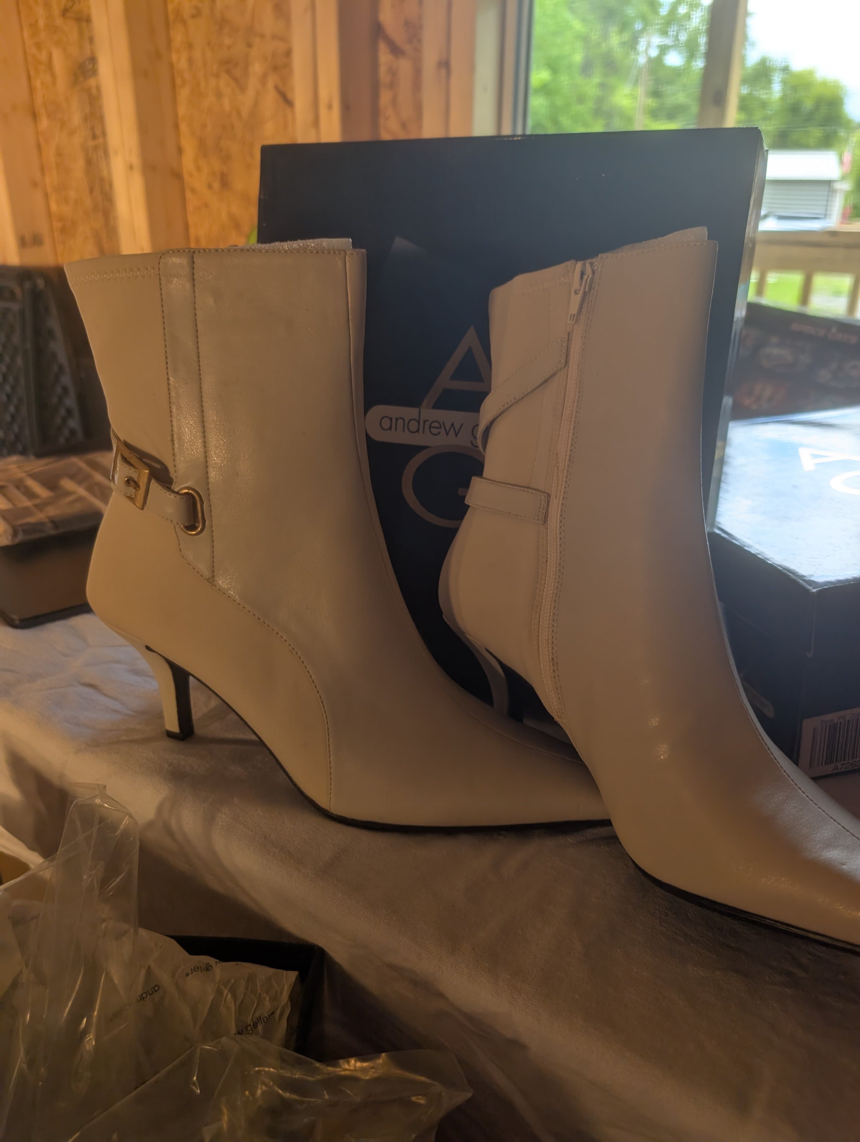 Andrew Geller Beige Ankle Boots with Gold Buckle Detail - Thumbnail 2