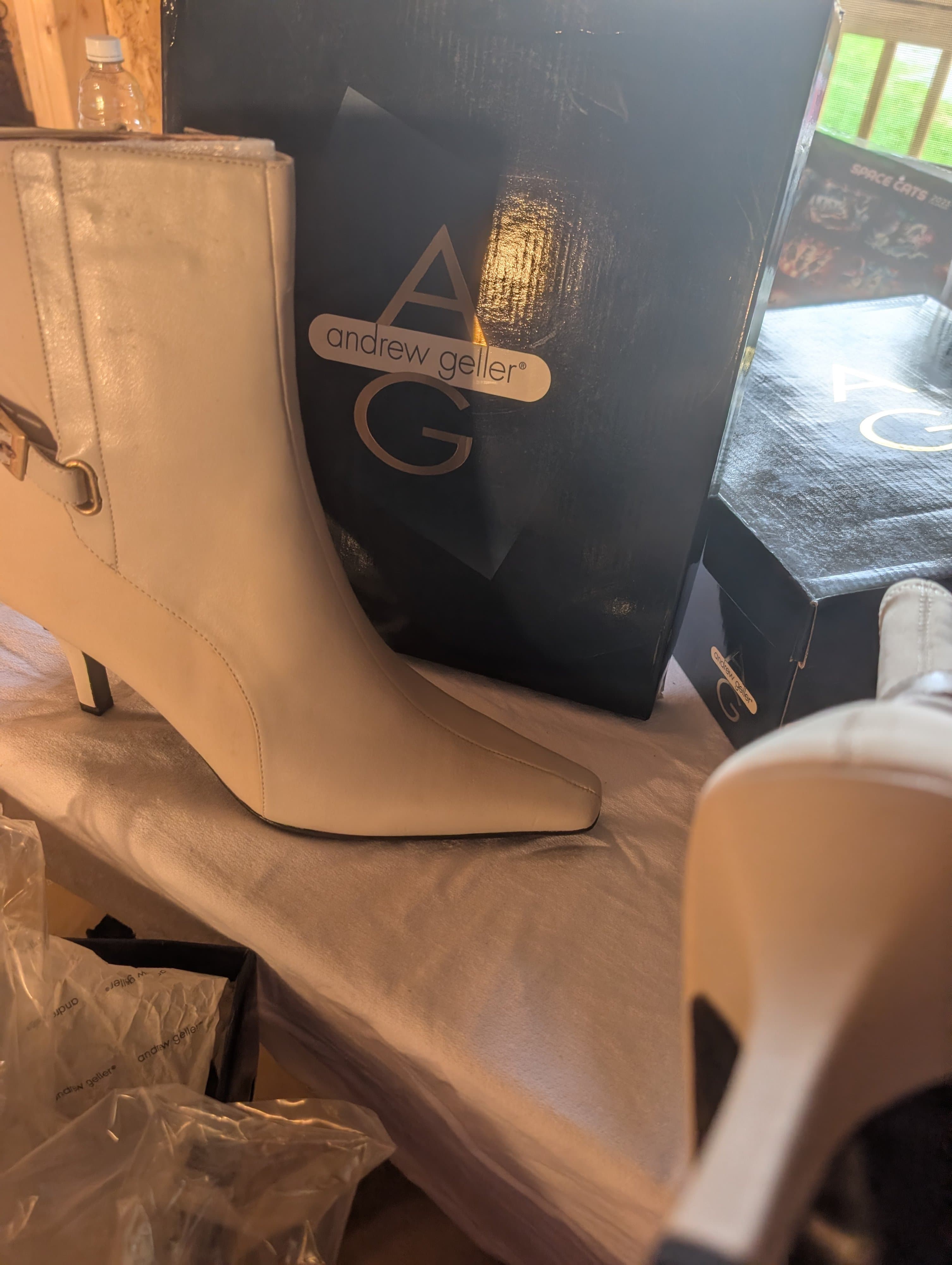 Andrew Geller Beige Ankle Boots with Gold Buckle Detail - Thumbnail 5