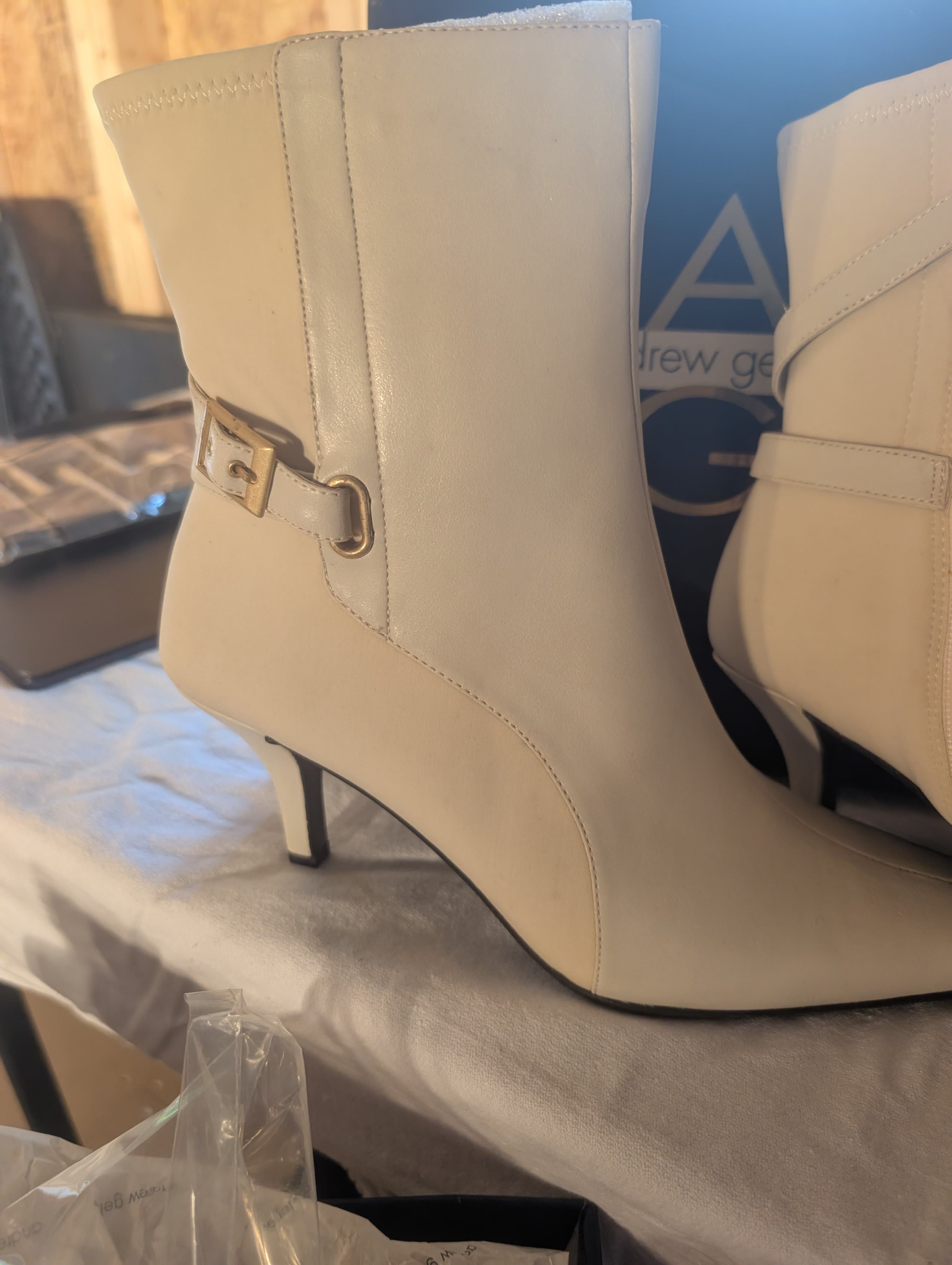 Andrew Geller Beige Ankle Boots with Gold Buckle Detail - Thumbnail 3
