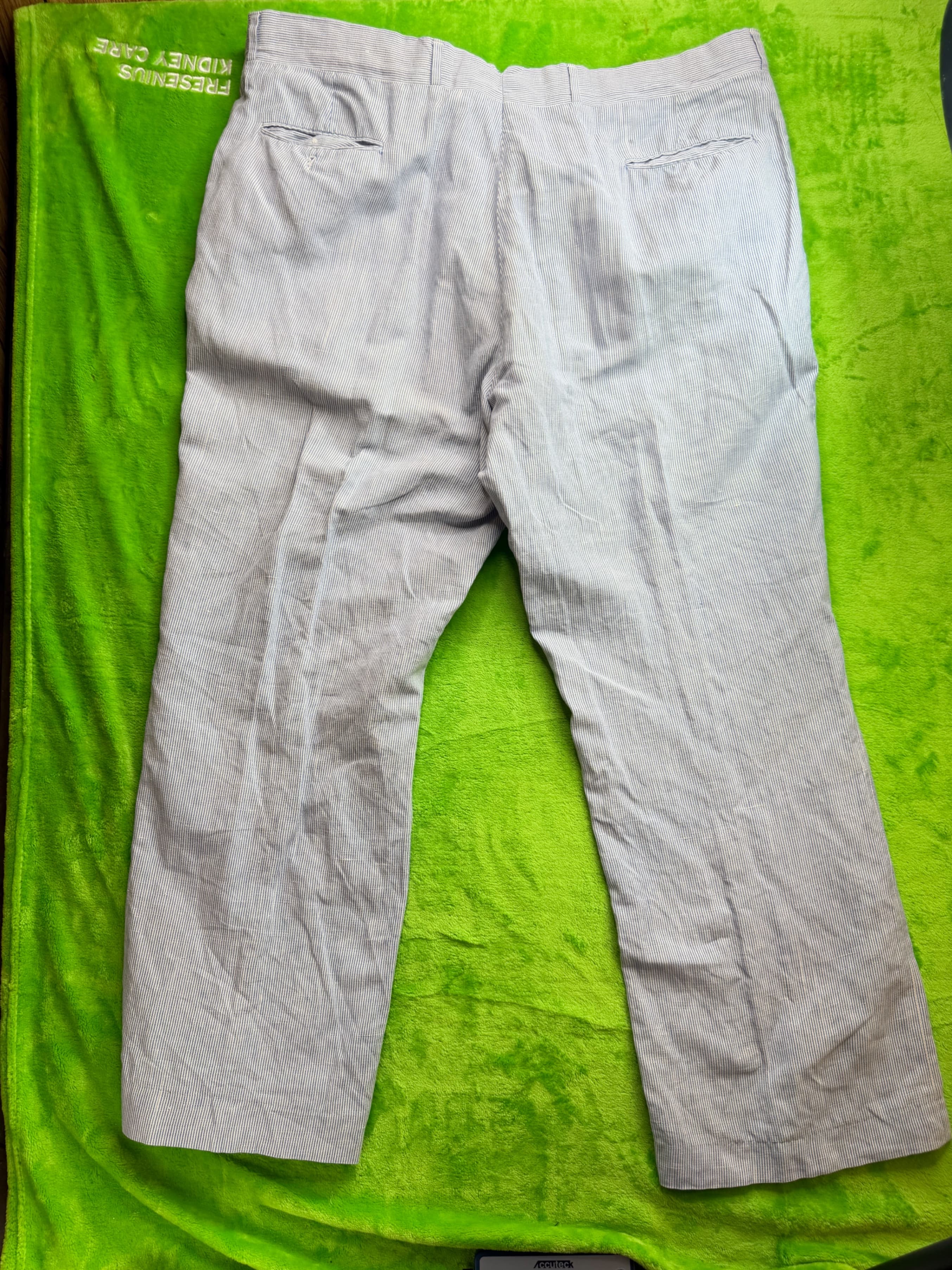 Vtg L.L. Bean Seersucker Trousers Mens 38x30 Blue White Stripe - Thumbnail 2