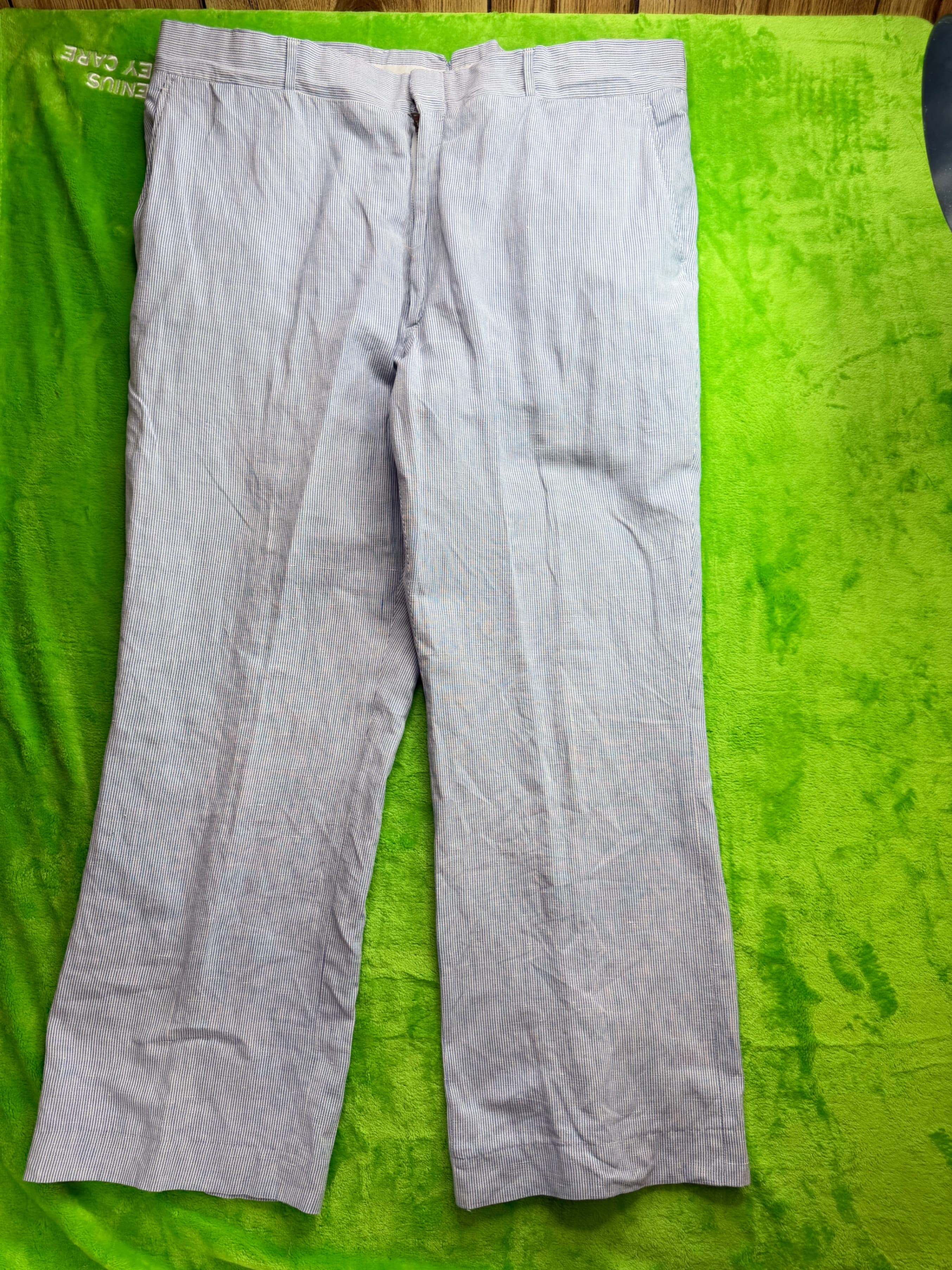 Vtg L.L. Bean Seersucker Trousers Mens 38x30 Blue White Stripe