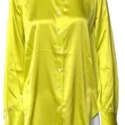 FRAME Women's Blouse X-Small Lime Green Silk Button-Up Dress Shirt - $215 Retail - Thumbnail 4