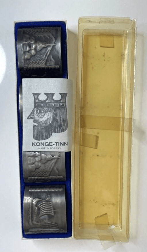 Vintage Norwegian Pewter Napkin Rings by Konge-Tinn - Set of 4 in Original Box - Thumbnail 2