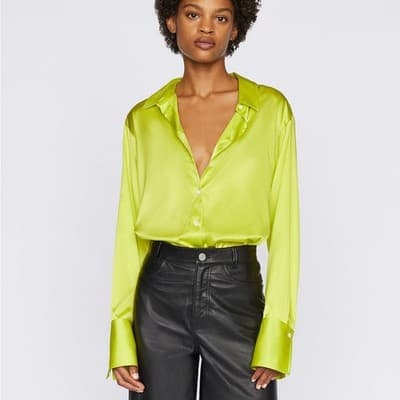FRAME Women's Blouse X-Small Lime Green Silk Button-Up Dress Shirt - $215 Retail - Thumbnail 2