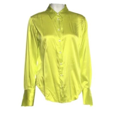 FRAME Women's Blouse X-Small Lime Green Silk Button-Up Dress Shirt - $215 Retail - Thumbnail 3