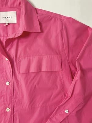 FRAME Women's Oversized Vacation Shirt X-Small Long Sleeve Hot Pink $425 Retail - Thumbnail 6