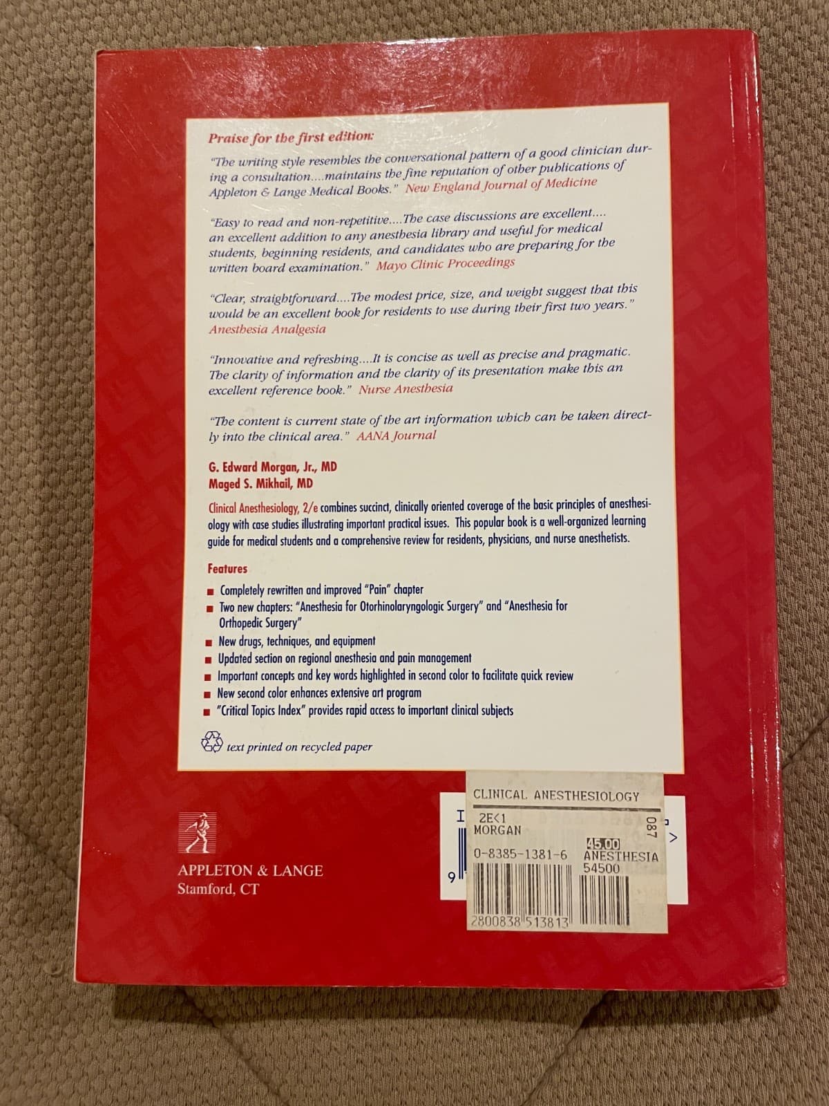 Clinical Anesthesiology by Morgan, Jr., Mikhail (2nd Ed., 1992) - Very Good - Thumbnail 2