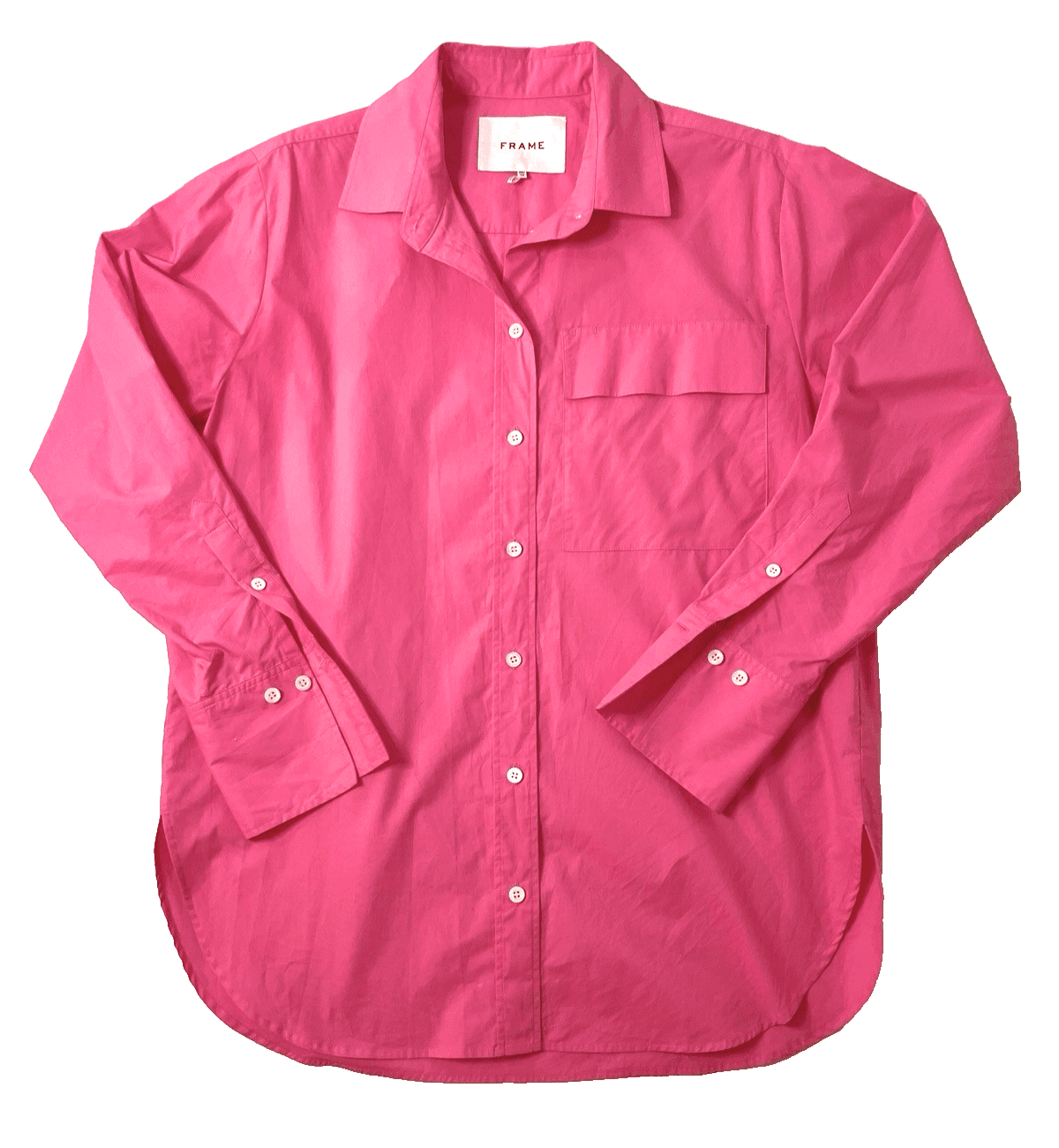 FRAME Women's Oversized Vacation Shirt X-Small Long Sleeve Hot Pink $425 Retail - Thumbnail 2