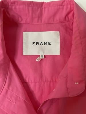 FRAME Women's Oversized Vacation Shirt X-Small Long Sleeve Hot Pink $425 Retail - Thumbnail 4