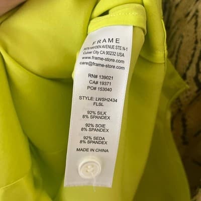 FRAME Women's Blouse X-Small Lime Green Silk Button-Up Dress Shirt - $215 Retail - Thumbnail 6