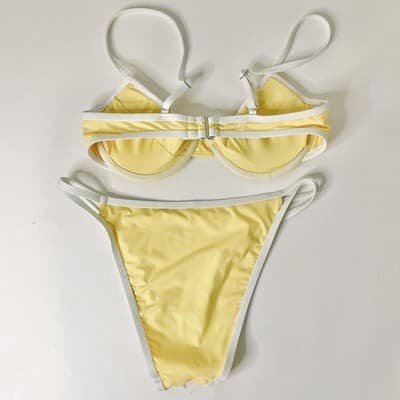 Dippin Daisys Women's Bikini Top XS/S Yellow White Adjustable Straps NWT - Thumbnail 3