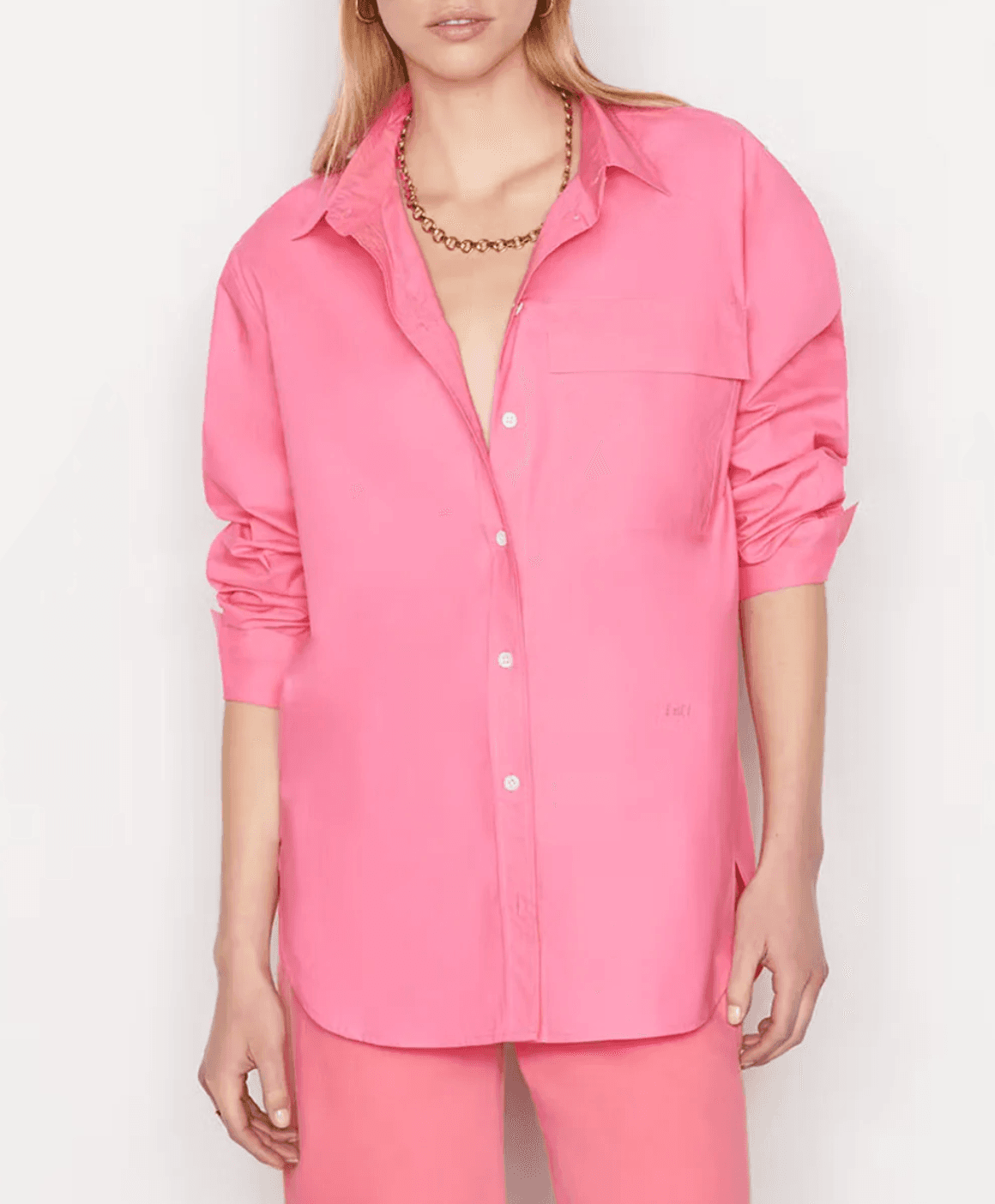 FRAME Women's Oversized Vacation Shirt X-Small Long Sleeve Hot Pink $425 Retail - Thumbnail 9