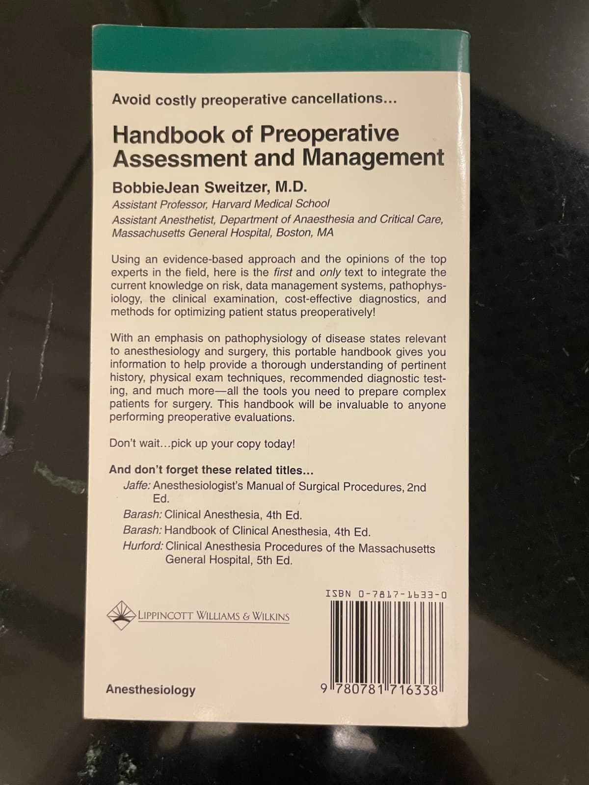 Handbook of Preoperative Assessment and Management by Sweitzer - Good, Paperback - Thumbnail 2