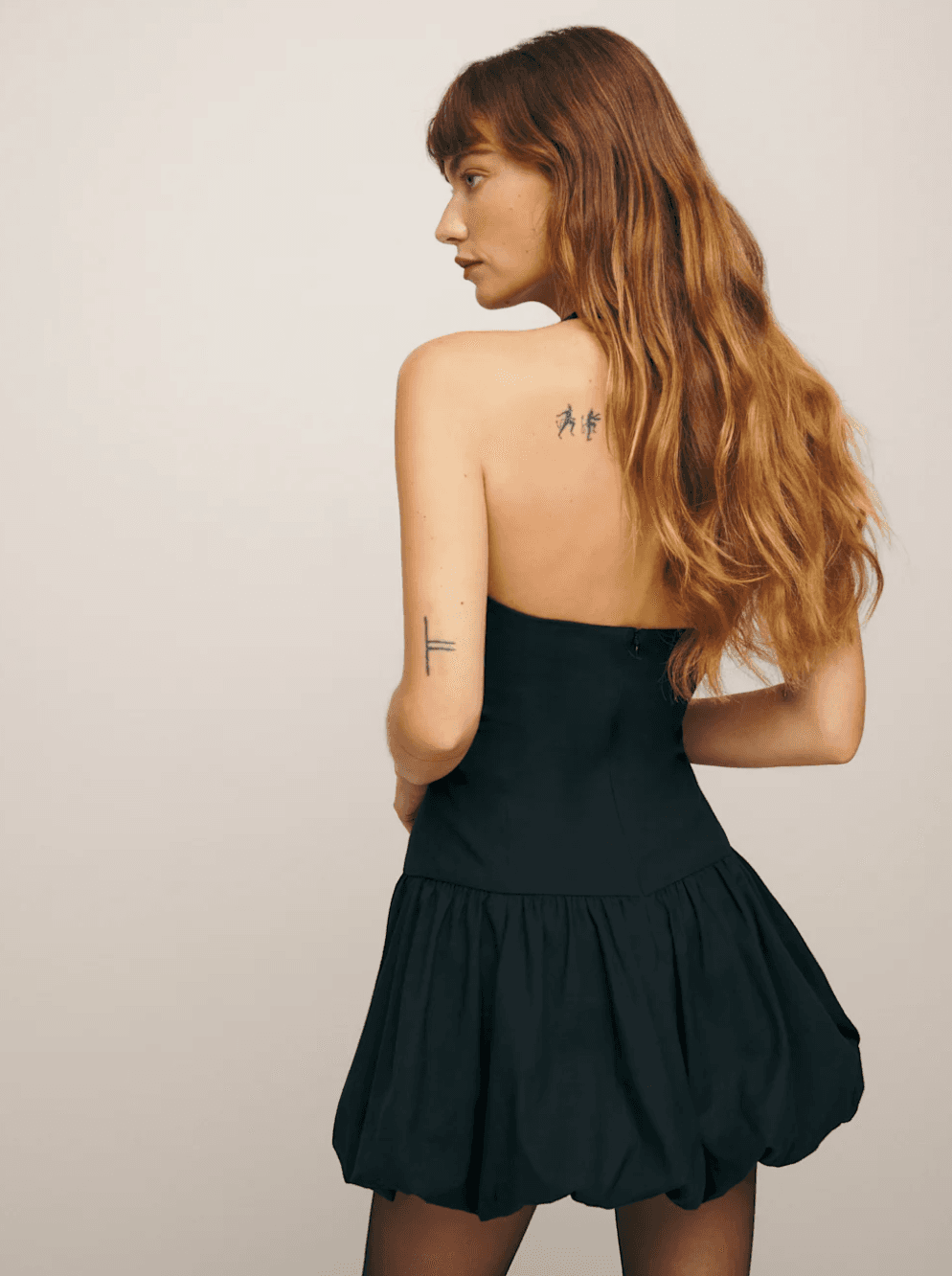 NWT Reformation Babette Dress Size 2 - Black Mini Halter w/ Bubble Hem $218 - Thumbnail 2