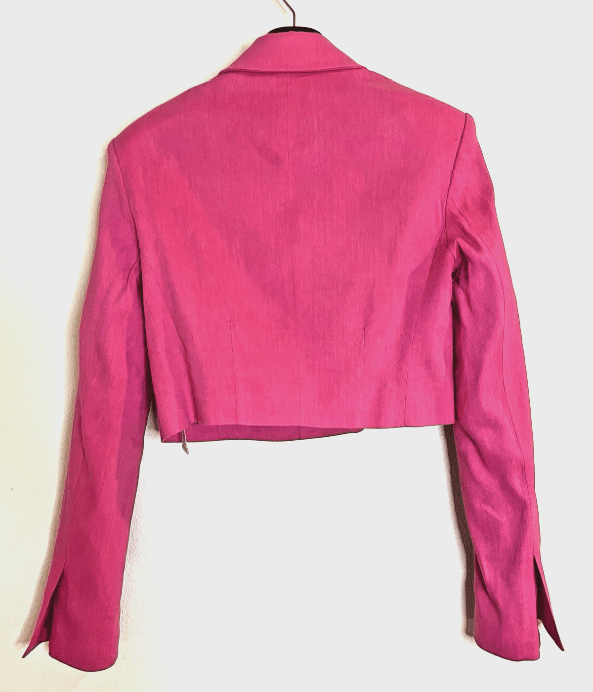 FRAME Women's Cropped Blazer X-Small Strong Shoulder Linen Blend Flamingo Pink - Thumbnail 5