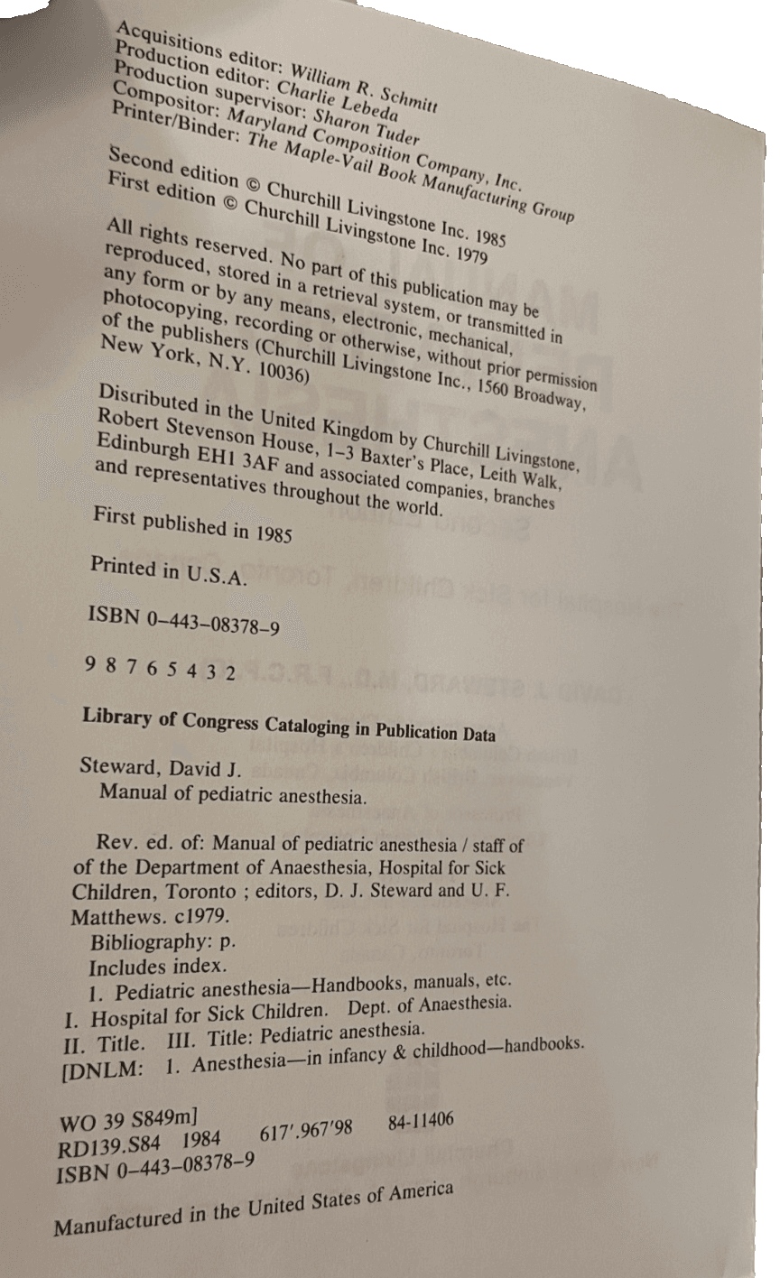 Manual of Pediatric Anesthesia by Steward, 2nd Ed., Paperback, Medical Textbook - Thumbnail 3