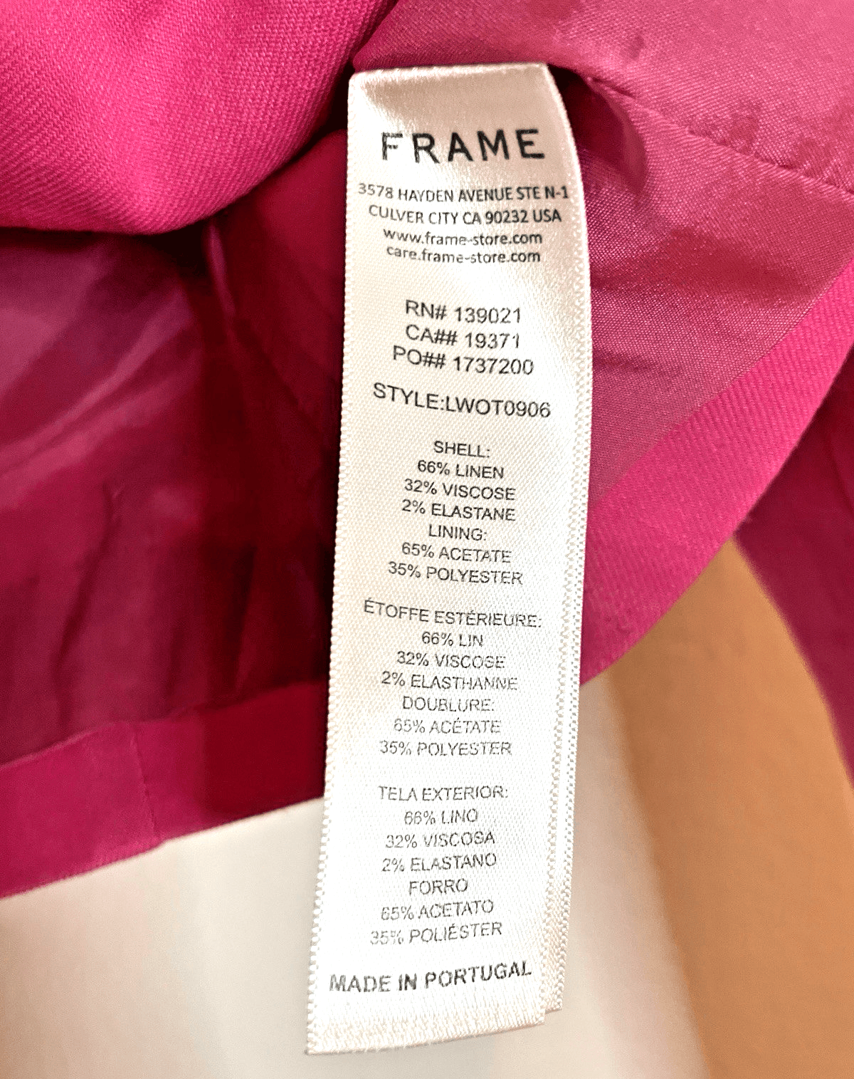 FRAME Women's Cropped Blazer X-Small Strong Shoulder Linen Blend Flamingo Pink - Thumbnail 7