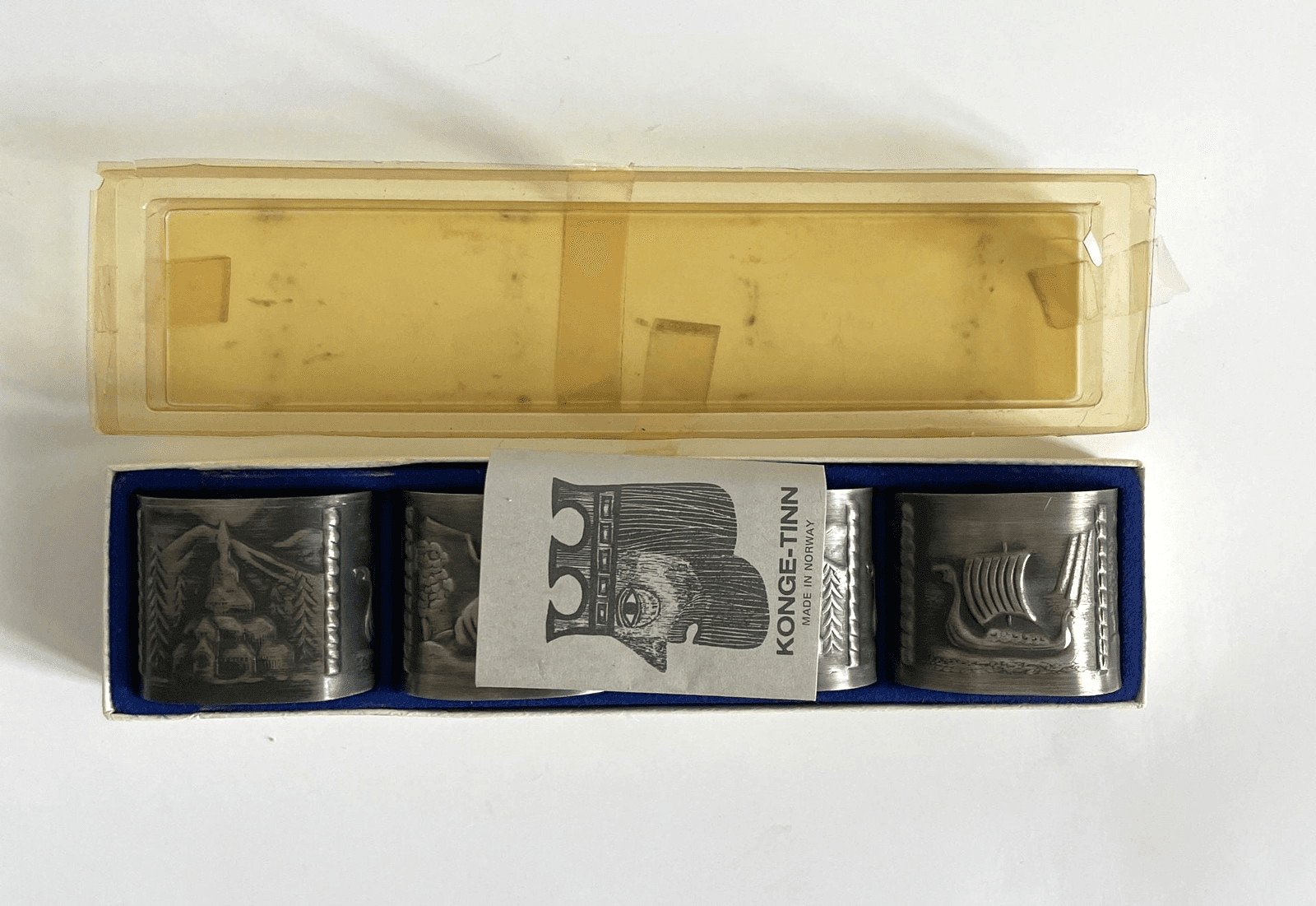 Vintage Norwegian Pewter Napkin Rings by Konge-Tinn - Set of 4 in Original Box - Thumbnail 11
